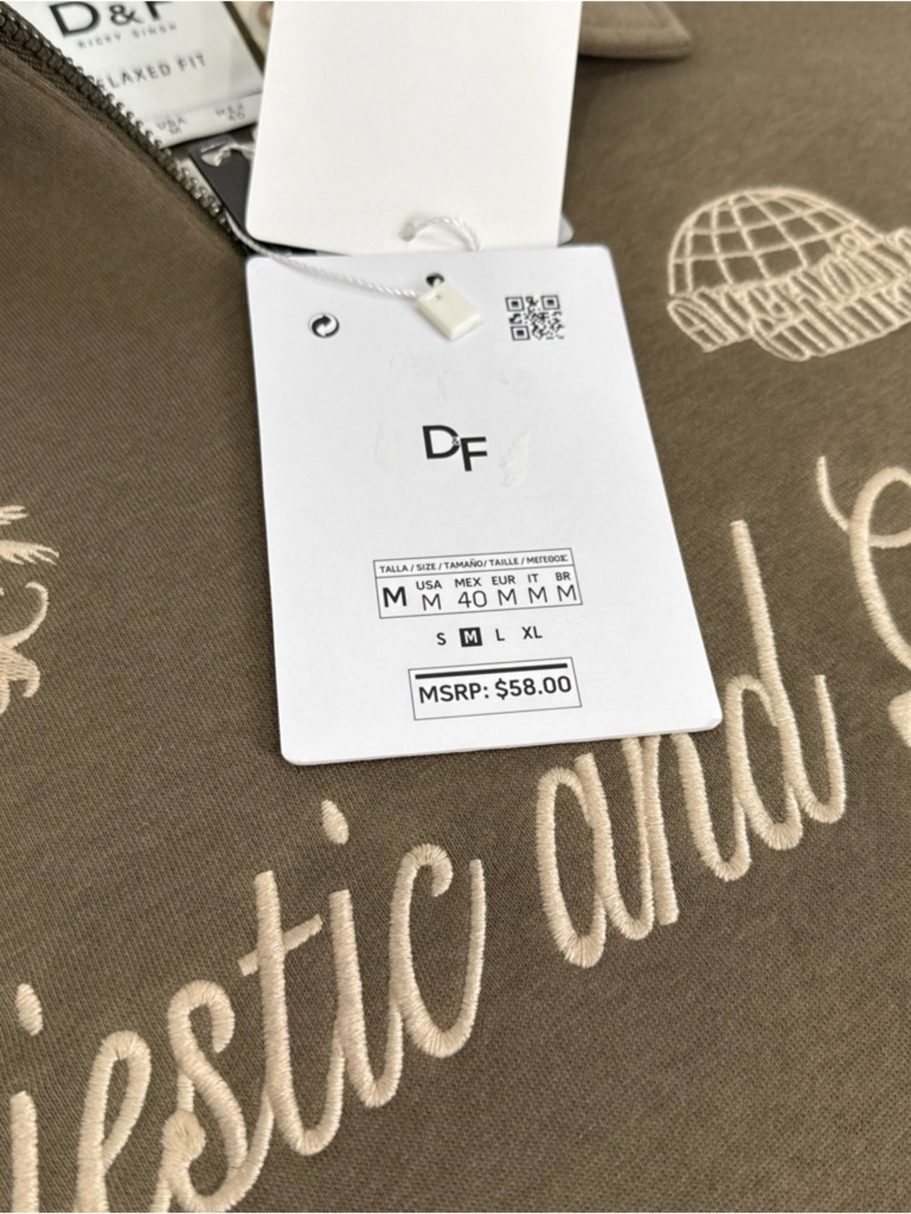 D & F Ricky Singh Mens M Olive Quarter Zip “Majestic & Grand” Sweatshirt NEW - Picture 9 of 11